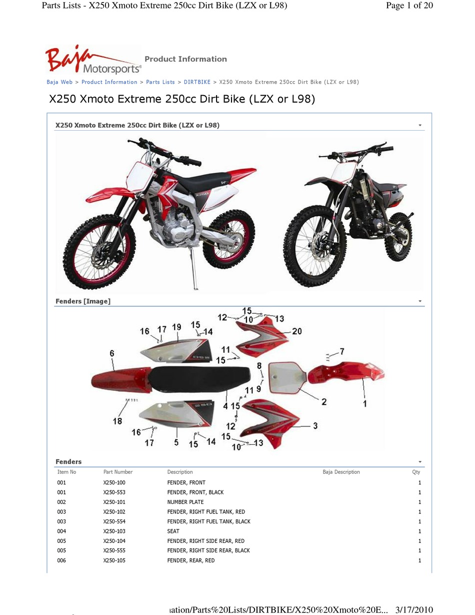 baja x250 parts