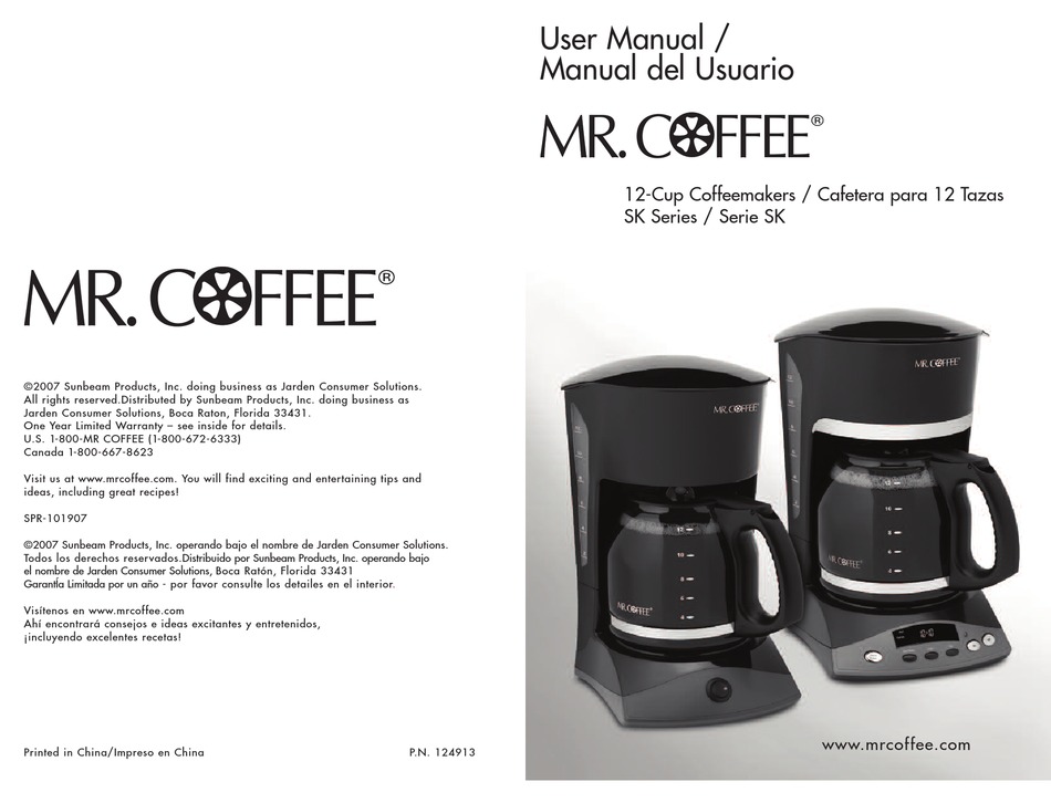 Mr. Coffee SK Series User Manual 