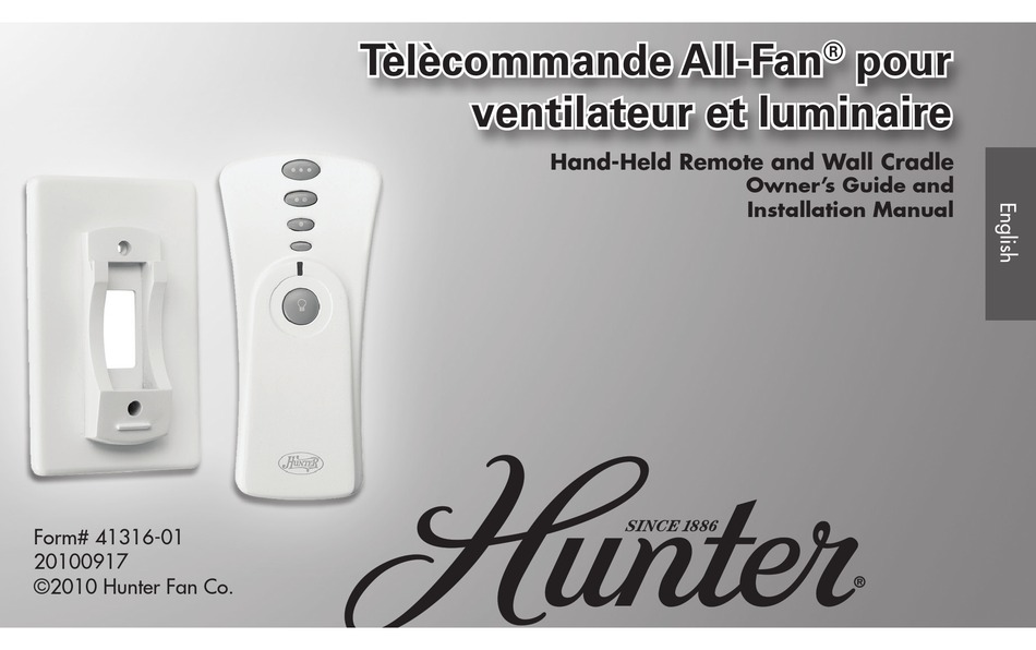 Hunter 41316 01 Owner S Manual And, Hunter 99119 Ceiling Fan And Light Universal Remote Control Manual