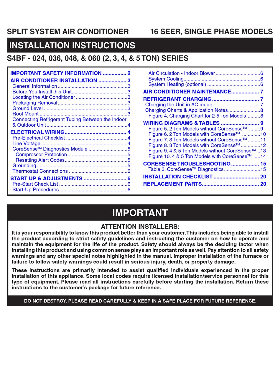 NORDYNE S4BF-036 SERIES INSTALLATION INSTRUCTIONS MANUAL Pdf Download ...