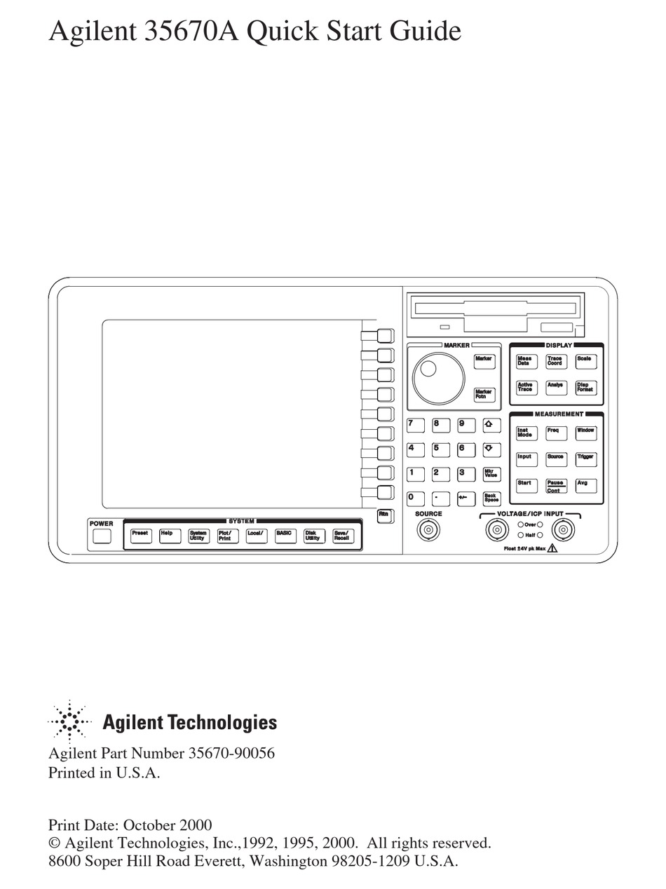 Agilent 35670A Dynamic Signal Analyzer Operator's Guide 35670-90053 