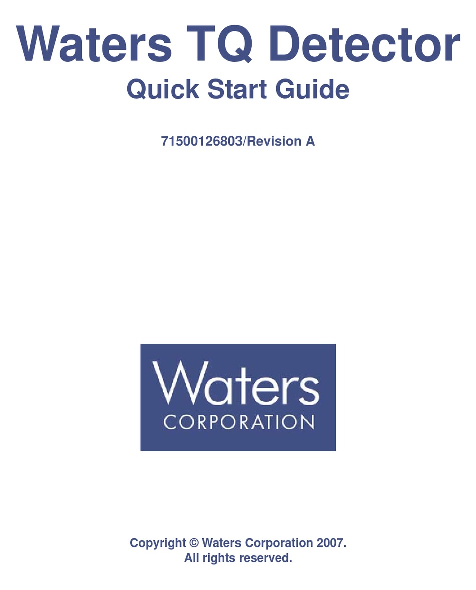 WATERS TQ DETECTOR QUICK START MANUAL Pdf Download ManualsLib