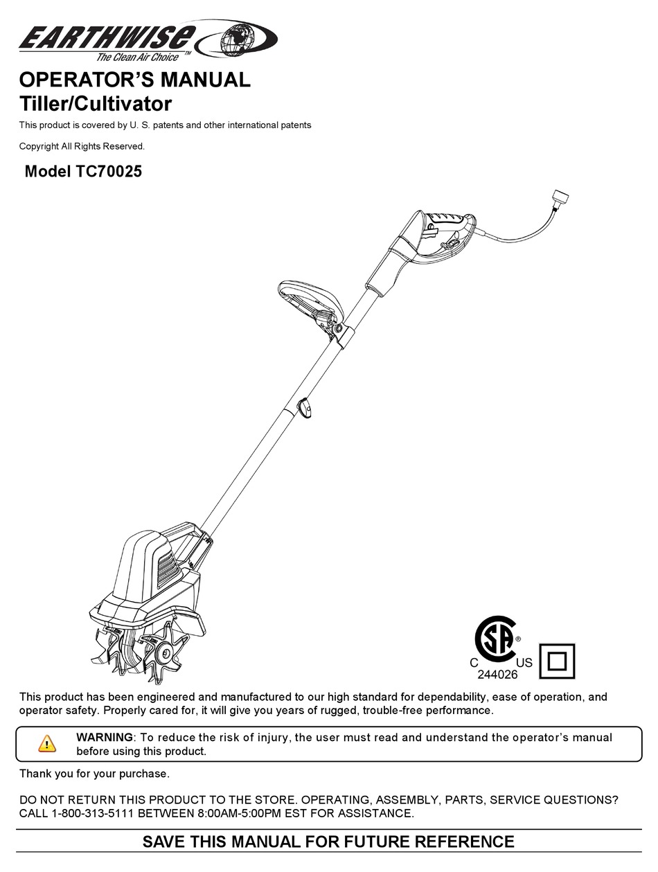 EARTHWISE TC70025 OPERATOR'S MANUAL Pdf Download ManualsLib