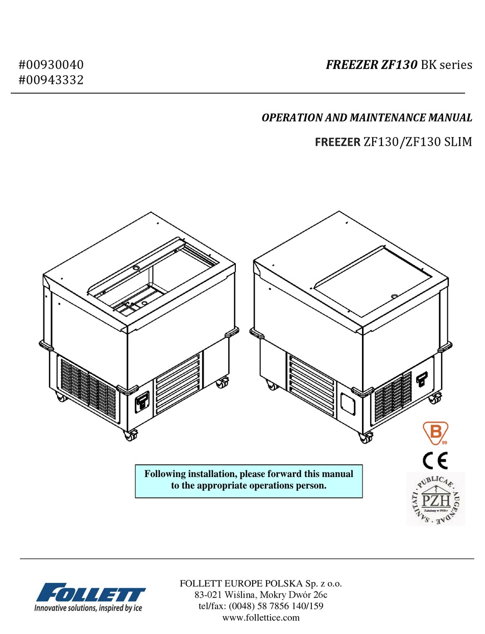 FOLLETT ZF130 SLIM OPERATION AND MAINTENANCE MANUAL Pdf Download