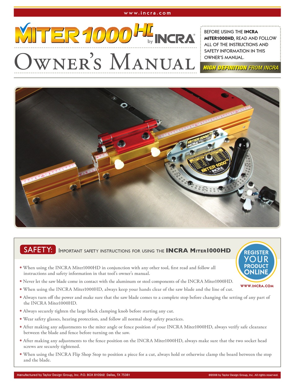 INCRA MITER 1000HD OWNER'S MANUAL Pdf Download ManualsLib