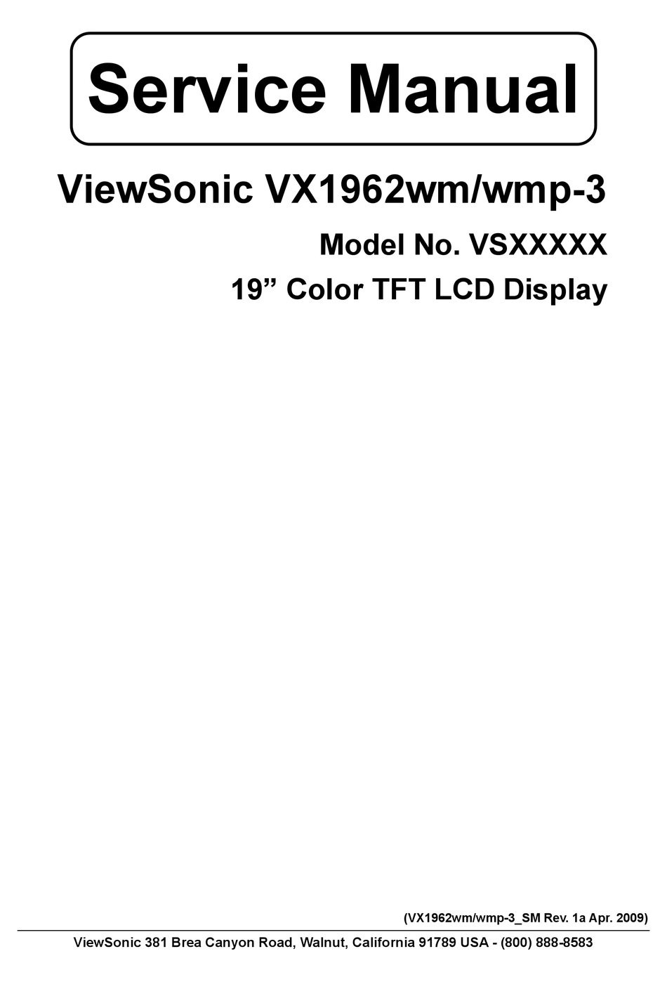 Viewsonic Vx1962wm Service Manual Pdf Download Manualslib