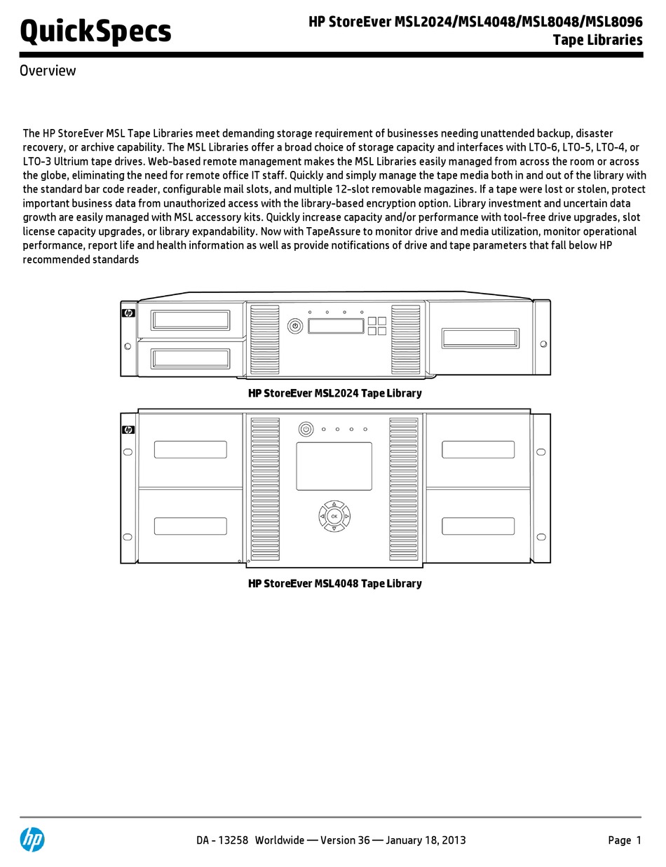 HP STOREEVER MSL2024 QUICKSPECS Pdf Download ManualsLib