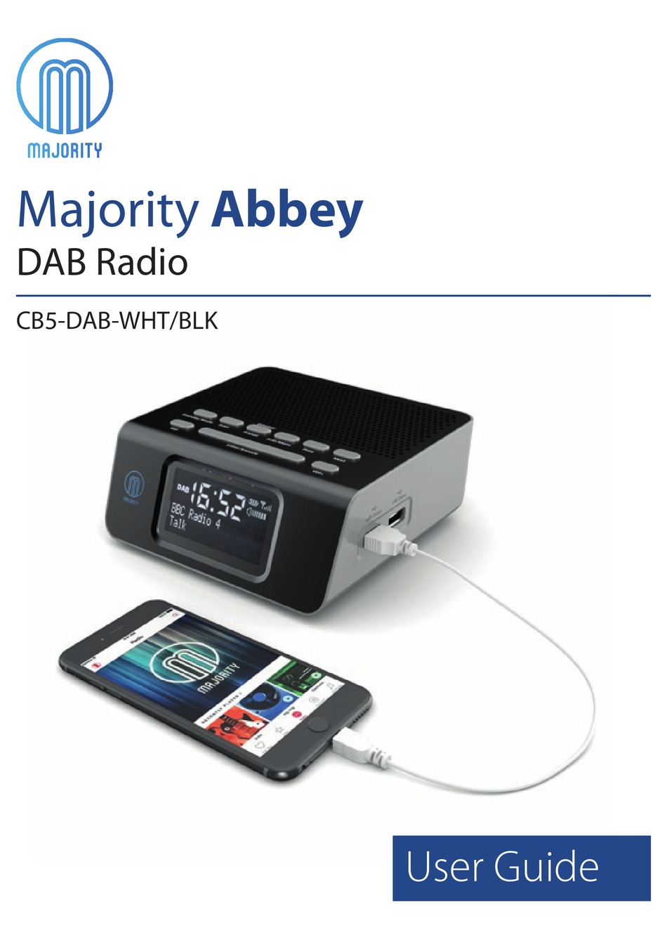 Majority Abbey Bluetooth DAB/FM Radio Alarm Clock With USB Charging Black 