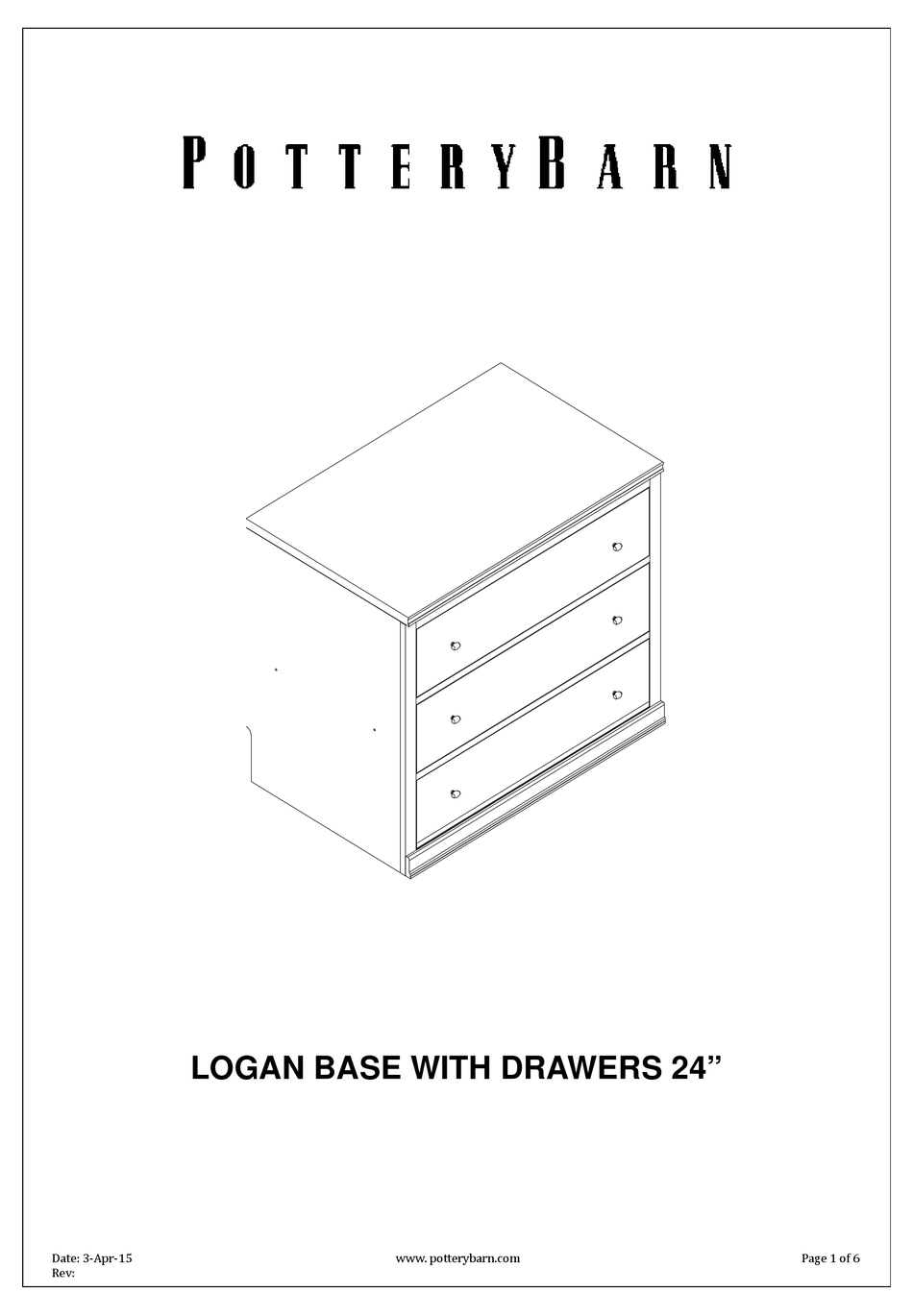POTTERY BARN LOGAN BASE WITH DRAWERS 24 INCH ASSEMBLY INSTRUCTION
