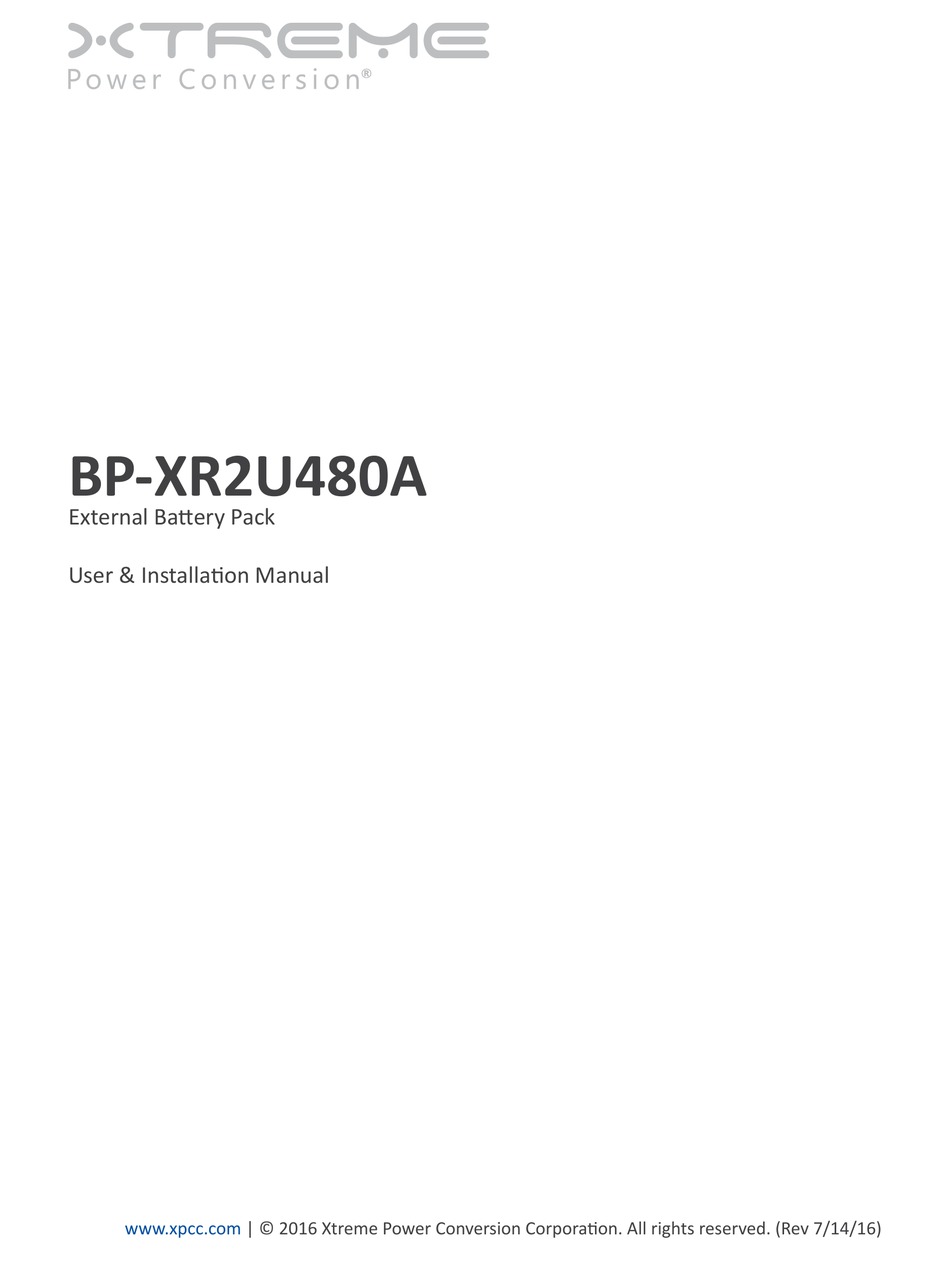 XTREME POWER CONVERSION BPXR2U480A USER & INSTALLATION MANUAL Pdf