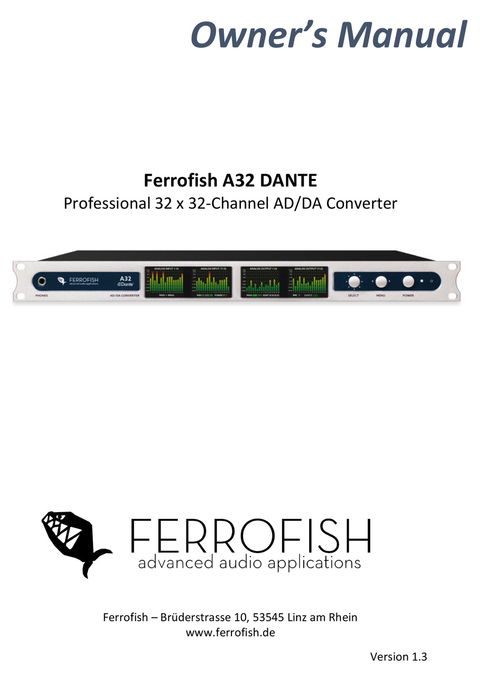 Ferrofish A32 Dante Owner S Manual Pdf Download Manualslib