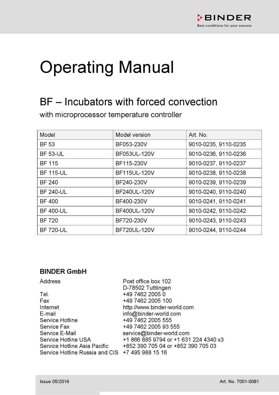 BINDER BF 53 OPERATING MANUAL Pdf Download ManualsLib