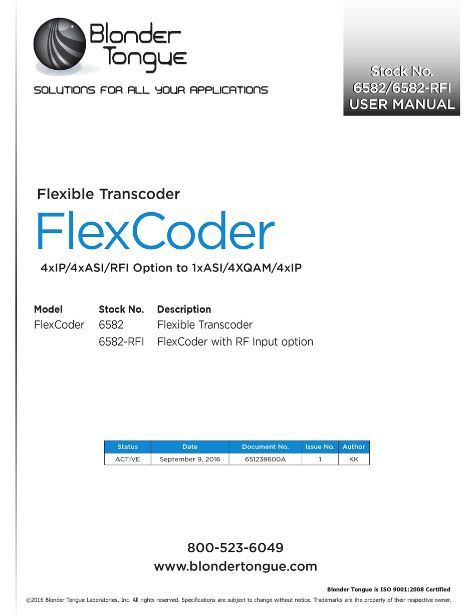 Blonder Tongue Flexcoder 6582 User Manual Pdf Download Manualslib 9652