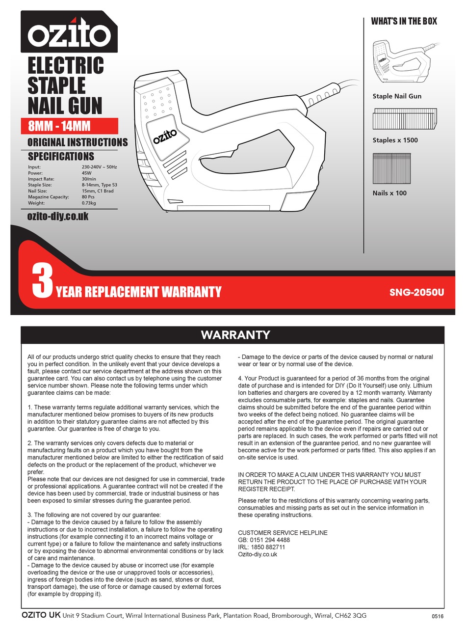 OZITO SNG2050U ORIGINAL INSTRUCTIONS MANUAL Pdf Download ManualsLib