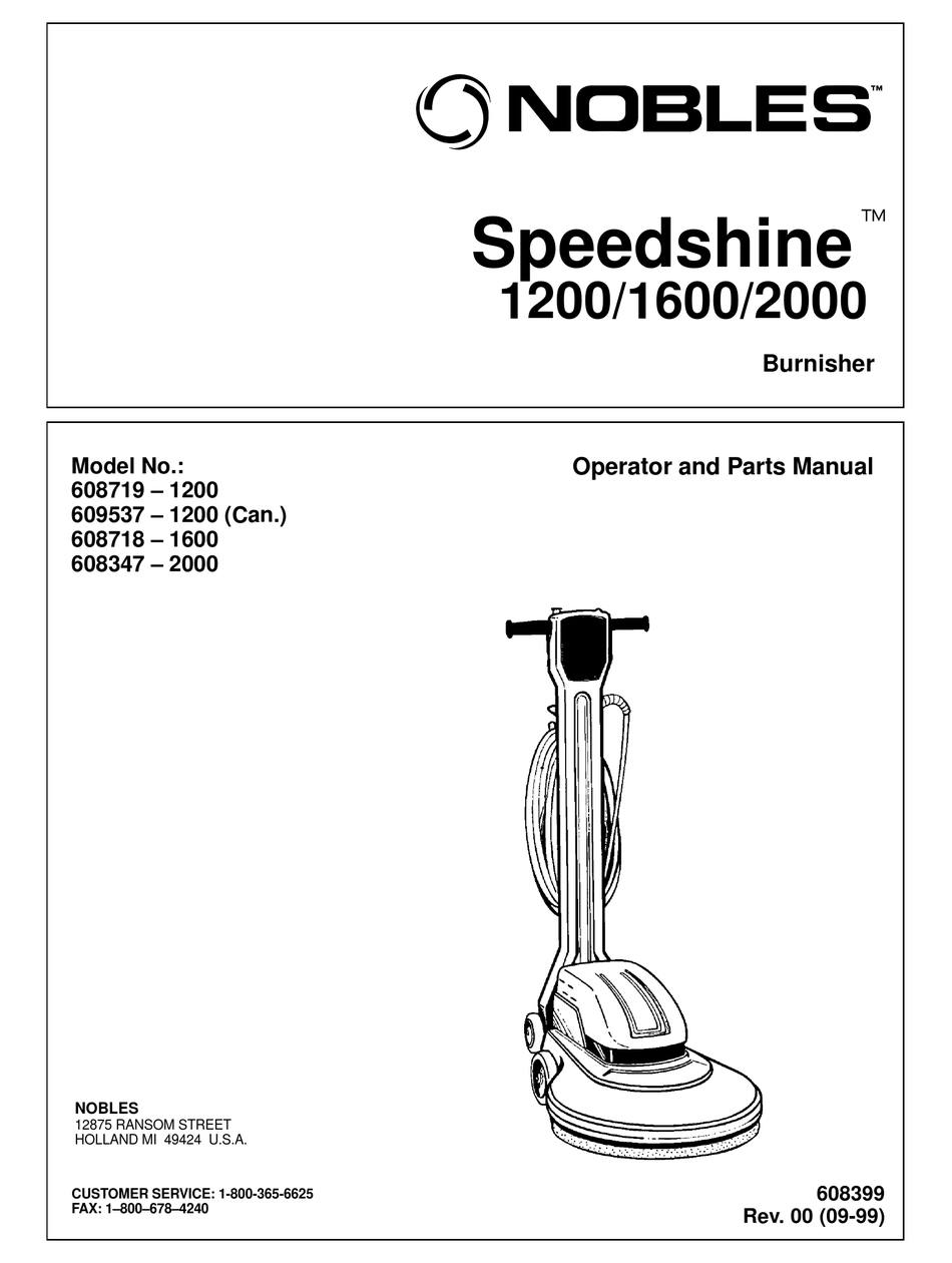 Nobles Speedshine 1200 Operator And Parts Manual Pdf Download Manualslib