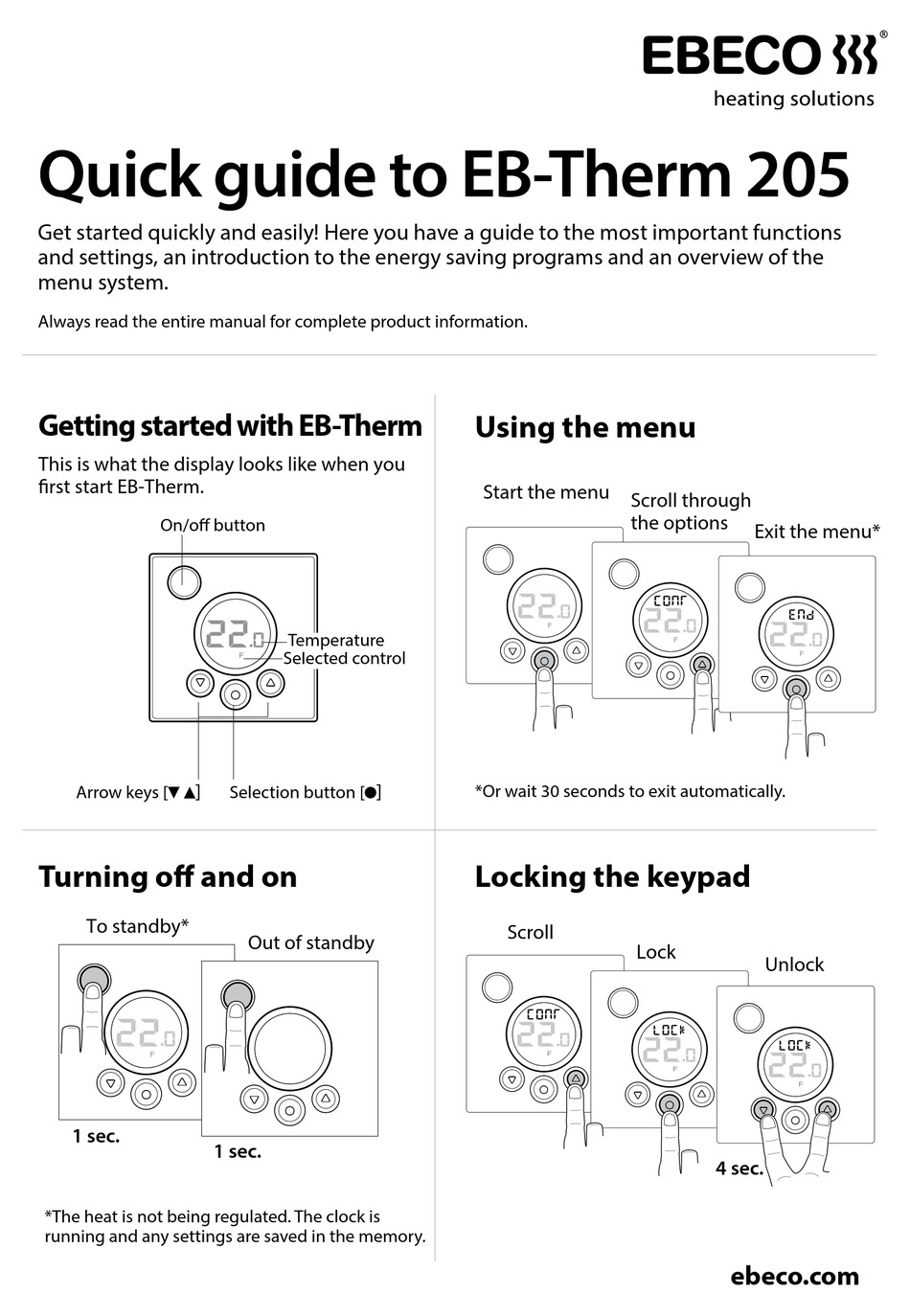 Ebeco Eb Therm 205 Quick Manual Pdf Download Manualslib