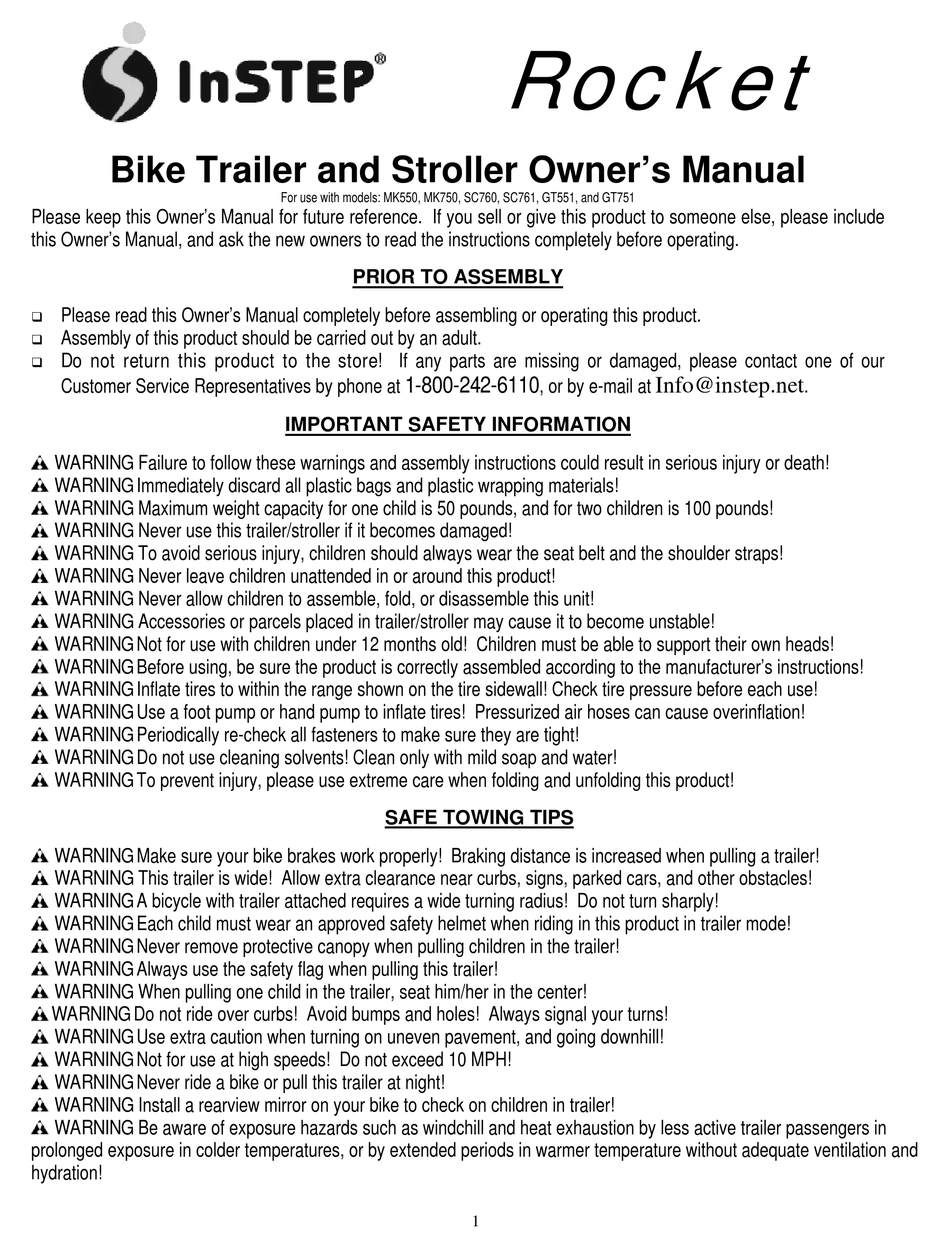 instep sync bike trailer manual
