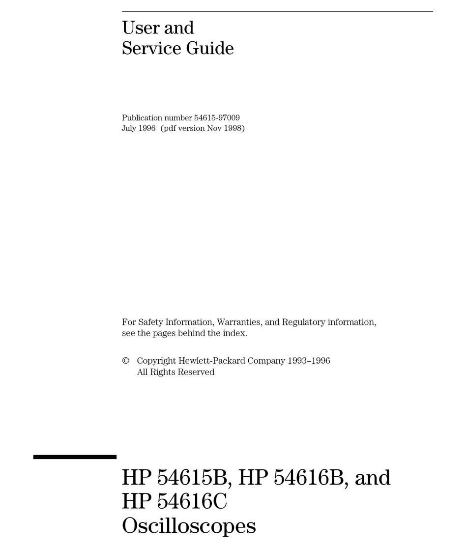 HP/Agilent 54615B/54616B/54616C Oscilloscopes User and Service Guide Loc:968
