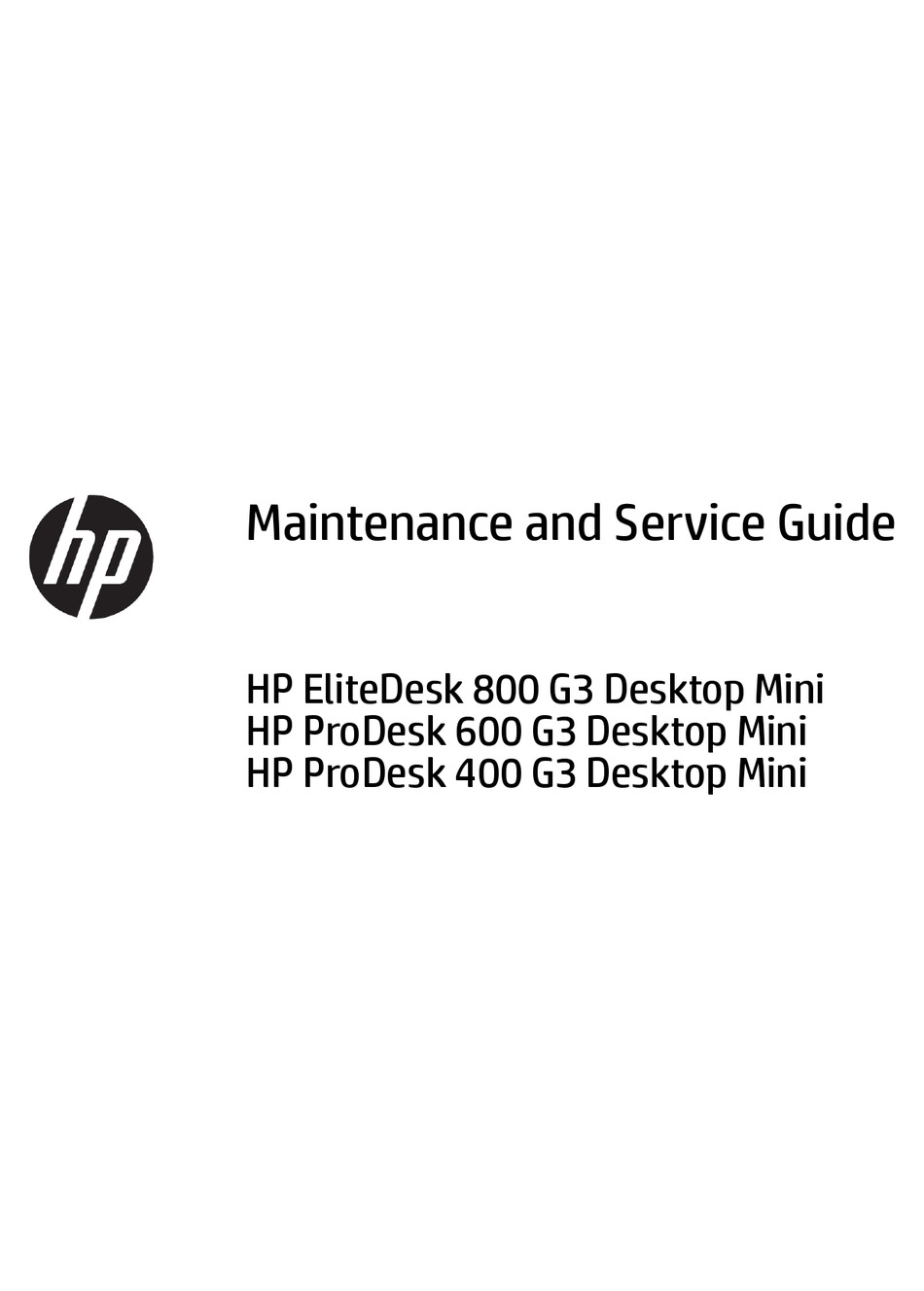 Hp Elitedesk 800 G3 Maintenance And Service Manual Pdf Download Manualslib