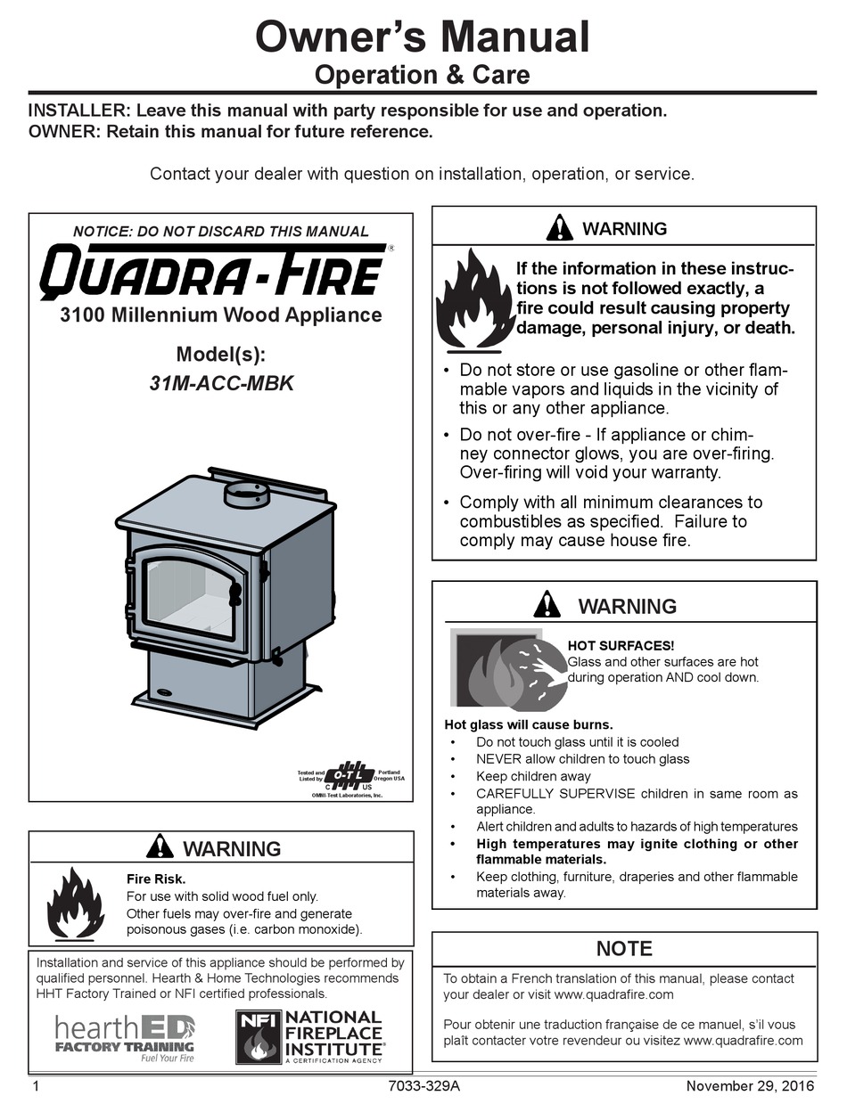 QUADRA-FIRE 31M-ACC-MBK MANUAL Pdf Download | ManualsLib