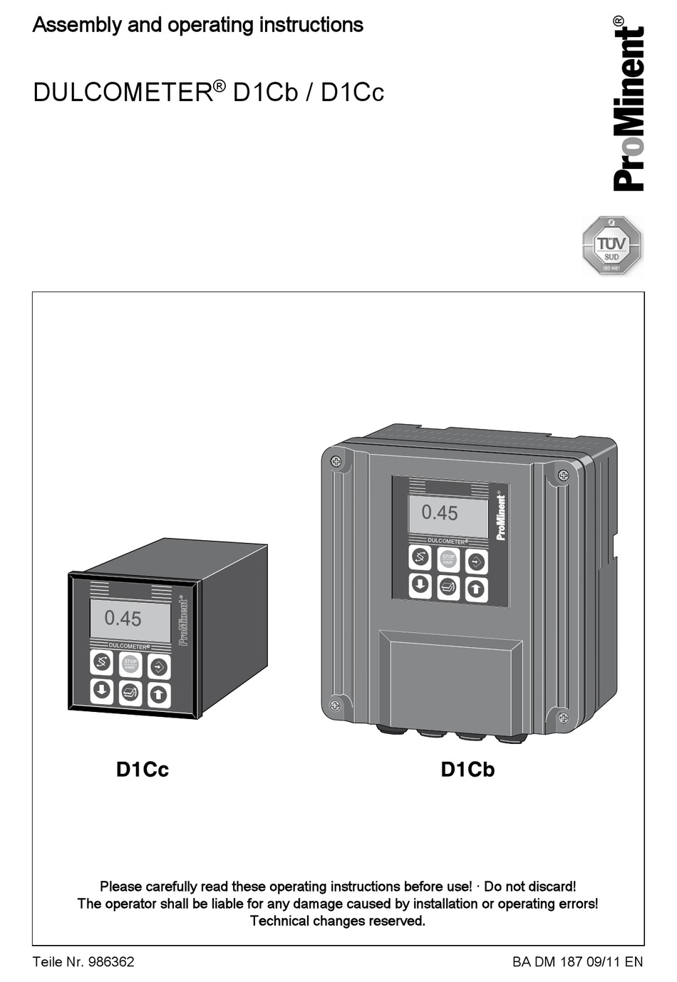 Prominent Duleter D1cb Assembly And Operating Instructions Manual Pdf Download Manualslib