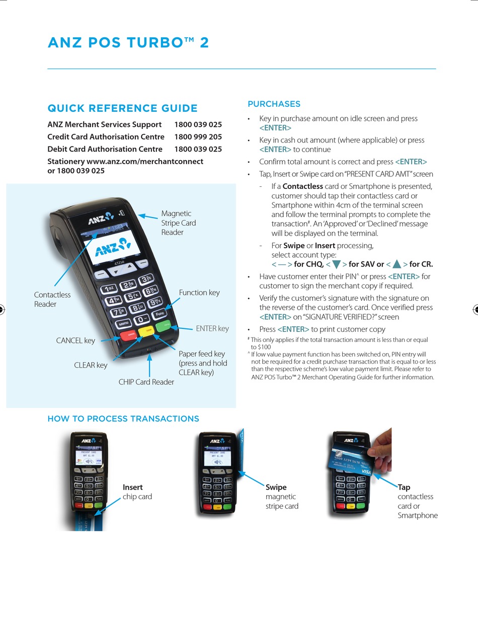 ANZ POS TURBO 2 QUICK REFERENCE MANUAL Pdf Download | ManualsLib