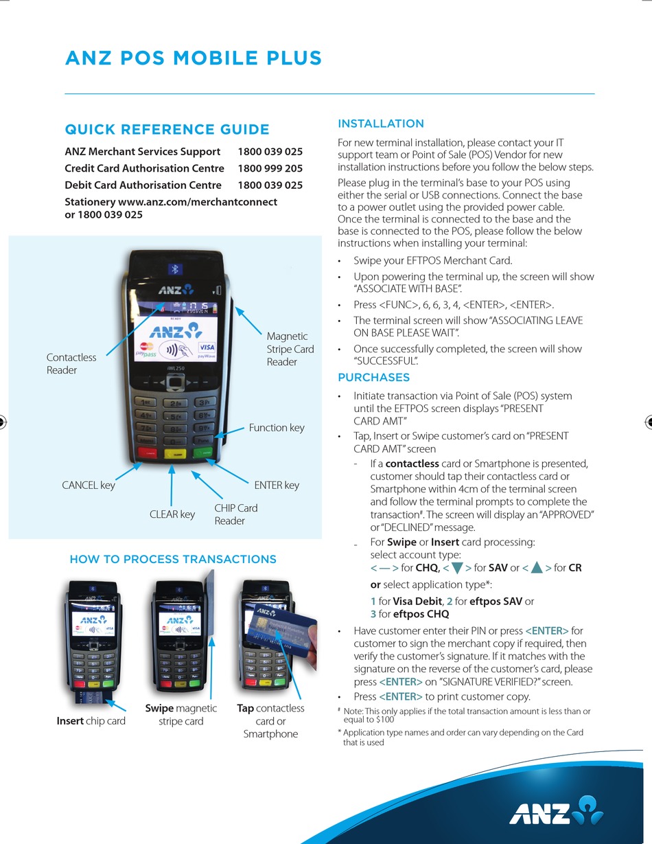 ANZ POS MOBILE PLUS QUICK REFERENCE MANUAL Pdf Download | ManualsLib