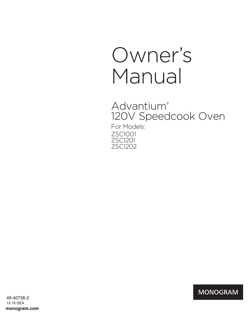 MONOGRAM ADVANTIUM ZSC1001 OWNER'S MANUAL Pdf Download ManualsLib