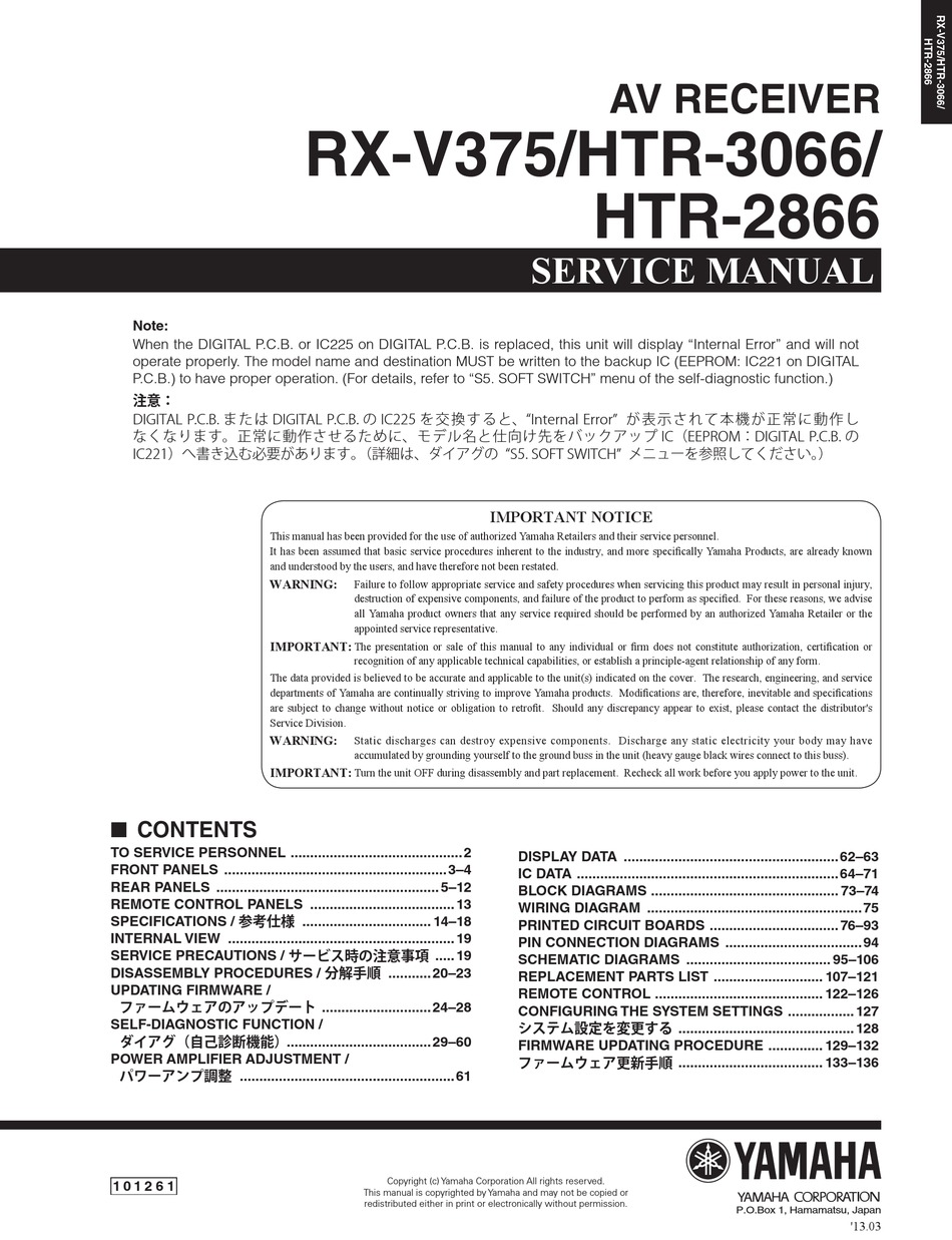 Yamaha Rx V375u Service Manual Pdf Download Manualslib Yamaha Rx V375u Service Manual Pdf Download Manualslib