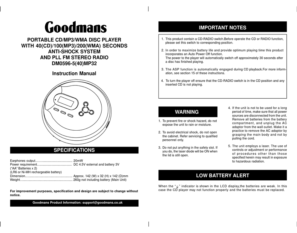 GOODMANS DM0596540MP32 INSTRUCTION MANUAL Pdf Download ManualsLib