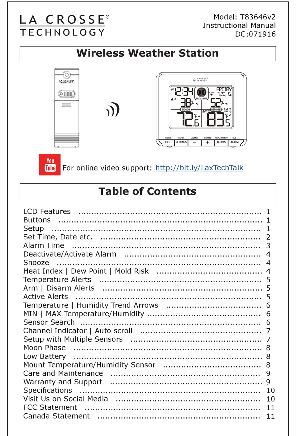 LA CROSSE TECHNOLOGY T83646V2 INSTRUCTIONAL MANUAL Pdf Download