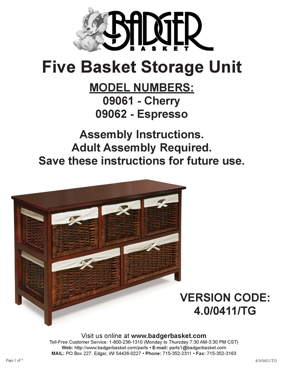 BADGER BASKET 09061 ASSEMBLY INSTRUCTIONS MANUAL Pdf Download ManualsLib
