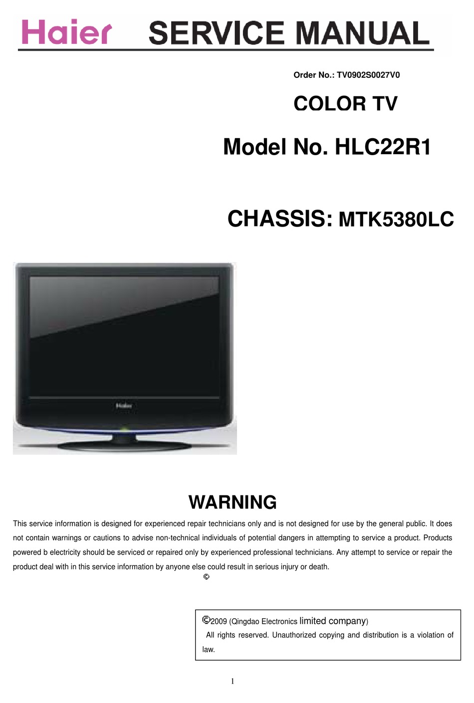 HAIER HLC22R1 SERVICE MANUAL Pdf Download | ManualsLib