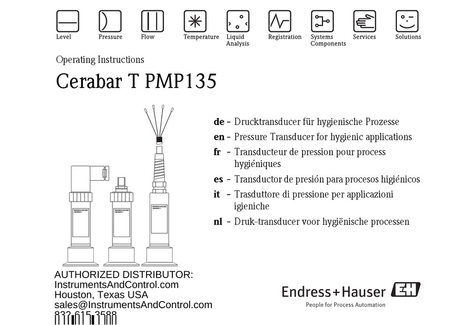 ENDRESS+HAUSER CERABAR T PMP135 OPERATING INSTRUCTIONS MANUAL Pdf Download ManualsLib