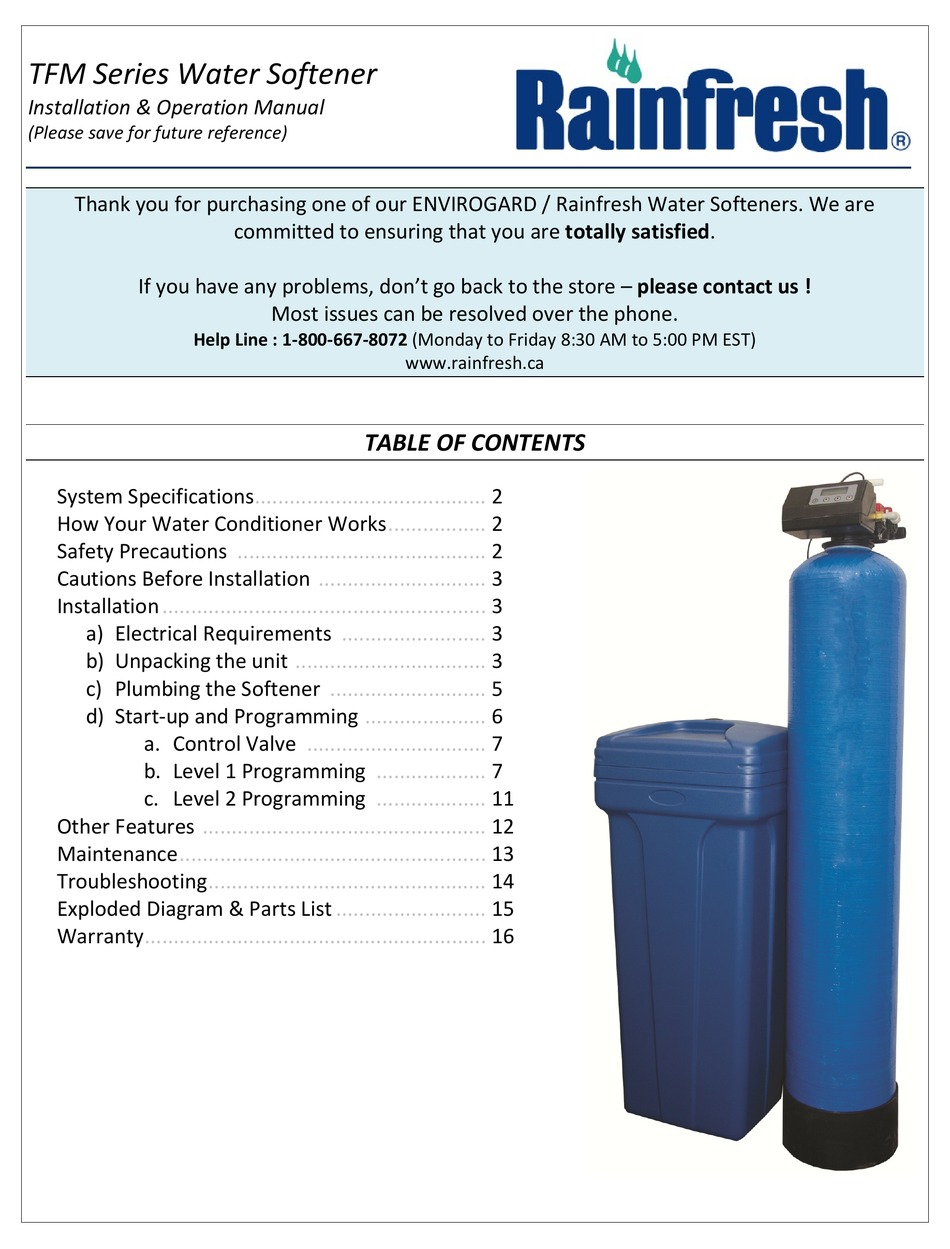 RAINFRESH 30TFM INSTALLATION & OPERATION MANUAL Pdf Download | ManualsLib