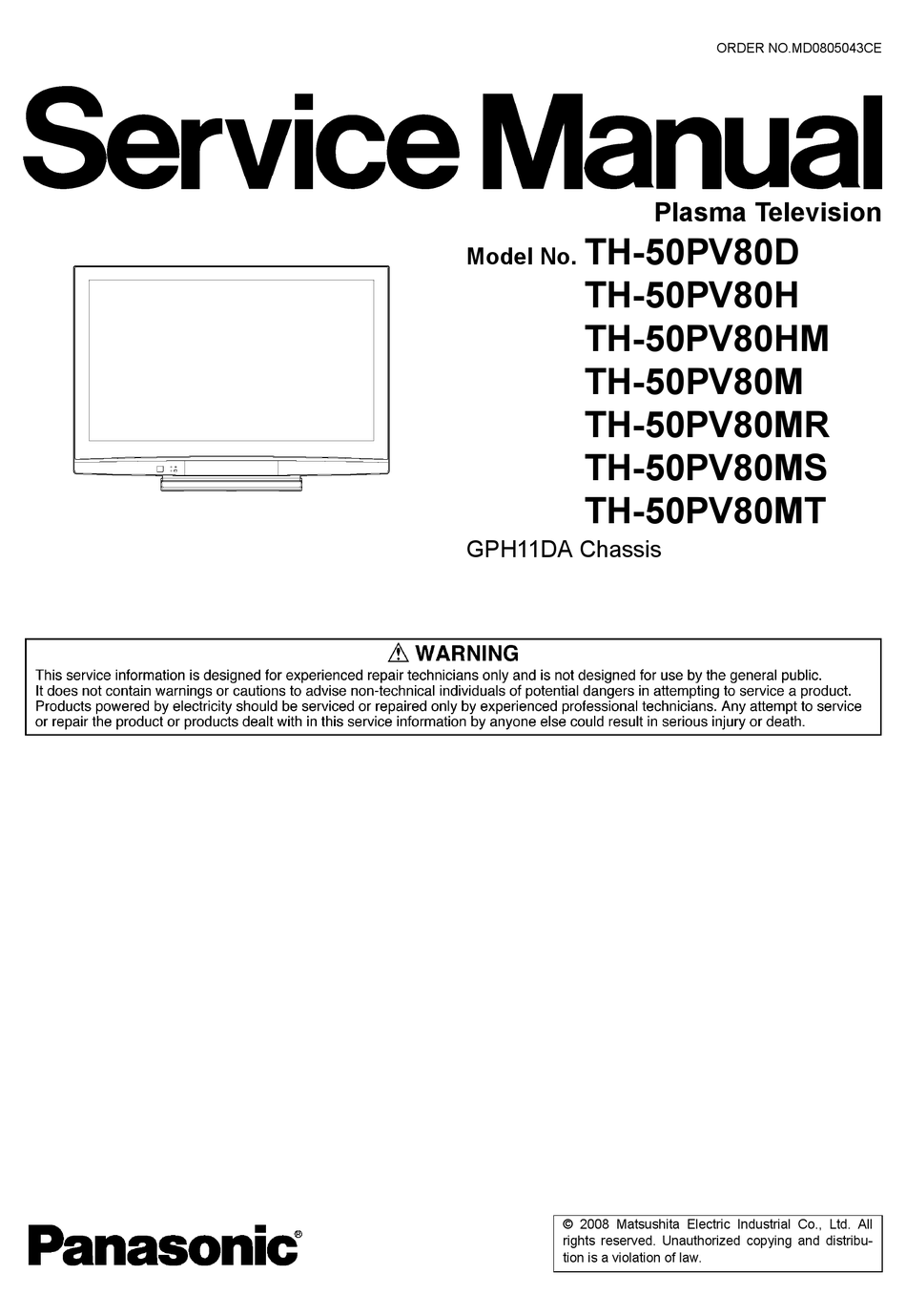 PANASONIC TH-50PV80D SERVICE MANUAL Pdf Download | ManualsLib