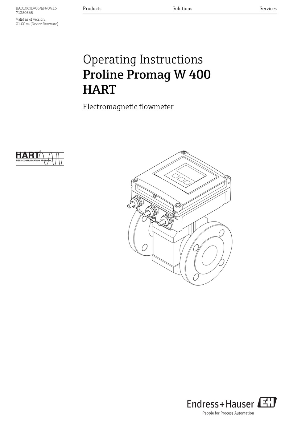 ENDRESS+HAUSER PROLINE PROMAG W 400 HART OPERATING INSTRUCTIONS MANUAL