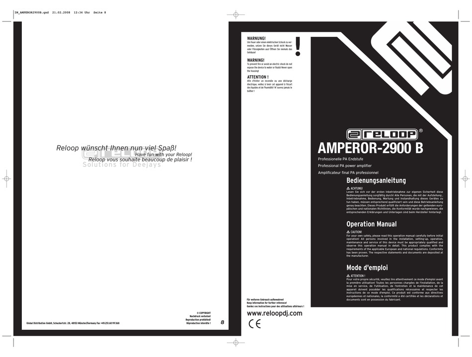 RELOOP AMPEROR-2900 B OPERATION MANUAL Pdf Download | ManualsLib