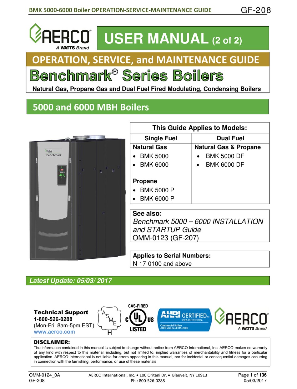 AERCO BENCHMARK BMK 5000 OPERATION, SERVICE AND MAINTENANCE MANUAL Pdf