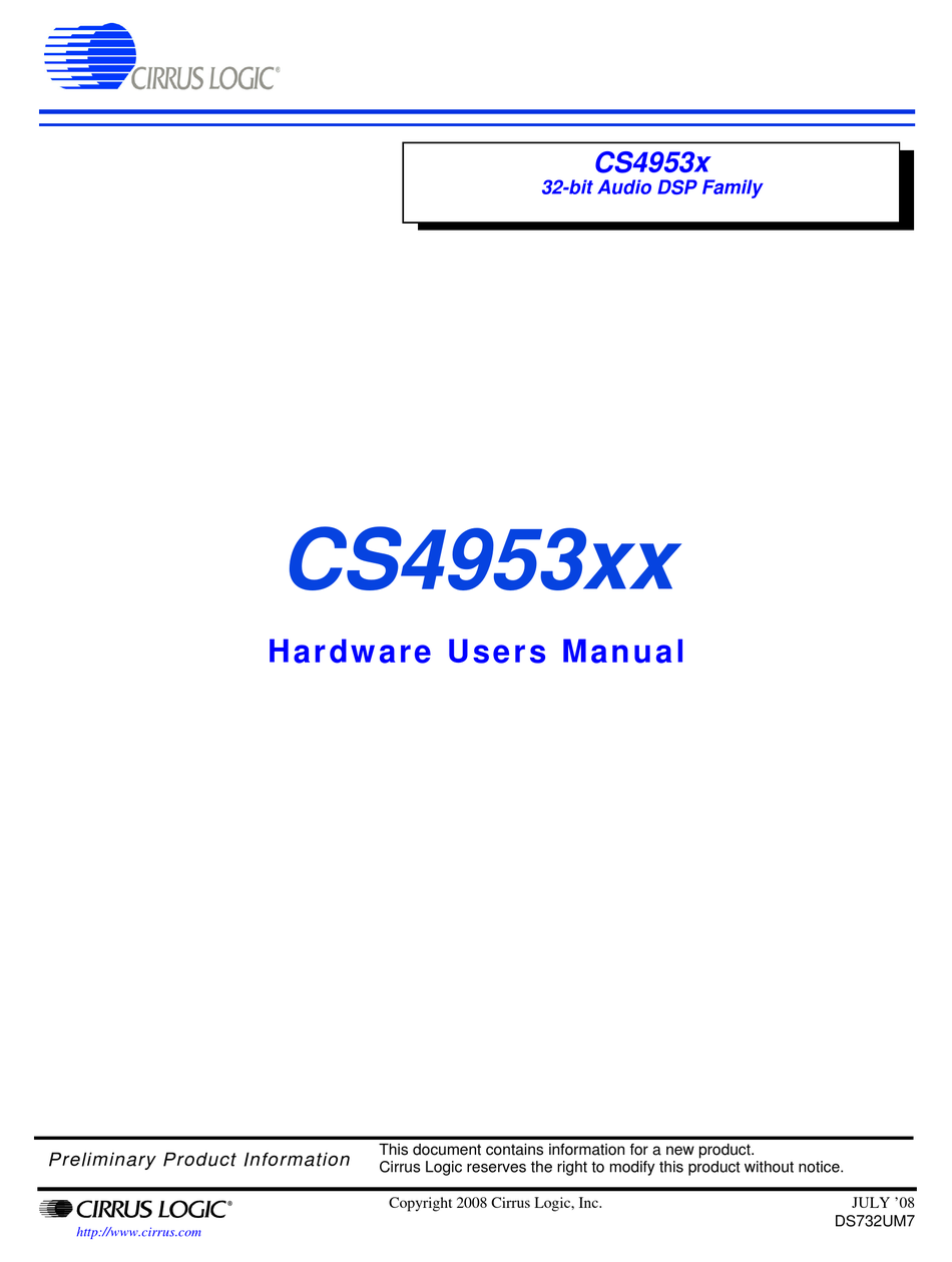 CIRRUS LOGIC CS4953XX HARDWARE USER MANUAL Pdf Download ManualsLib