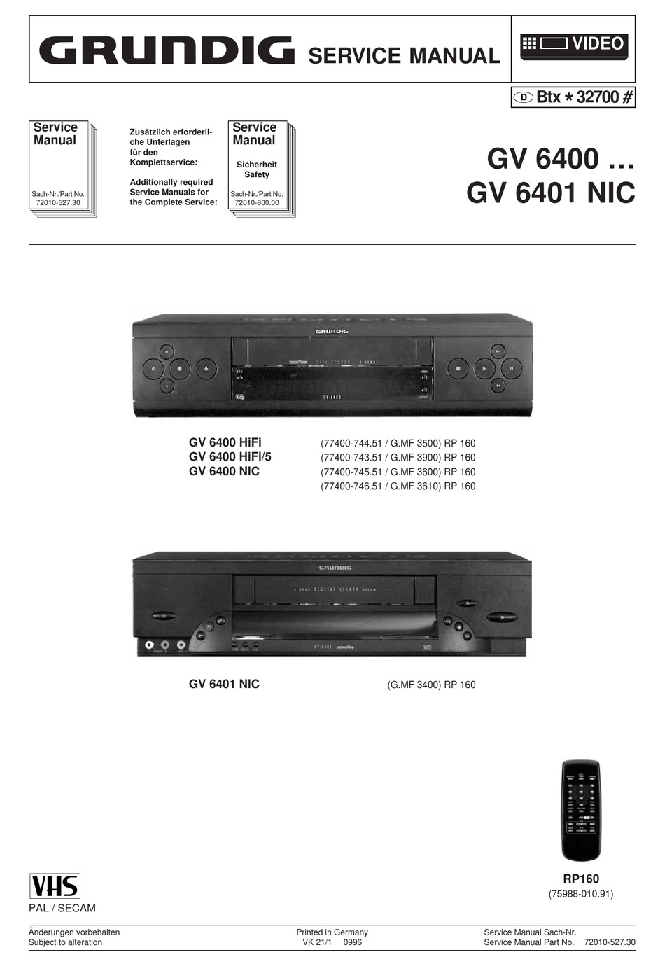 GRUNDIG GV 6400 HIFI/5 SERVICE MANUAL Pdf Download | ManualsLib