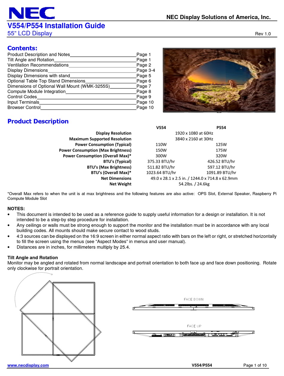 NEC P554 INSTALLATION MANUAL Pdf 