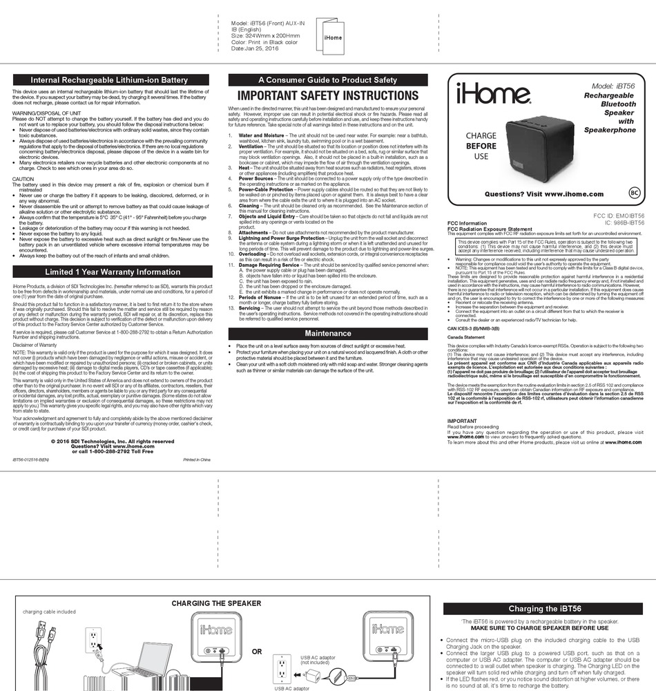 IHOME IBT56 MANUAL Pdf Download ManualsLib