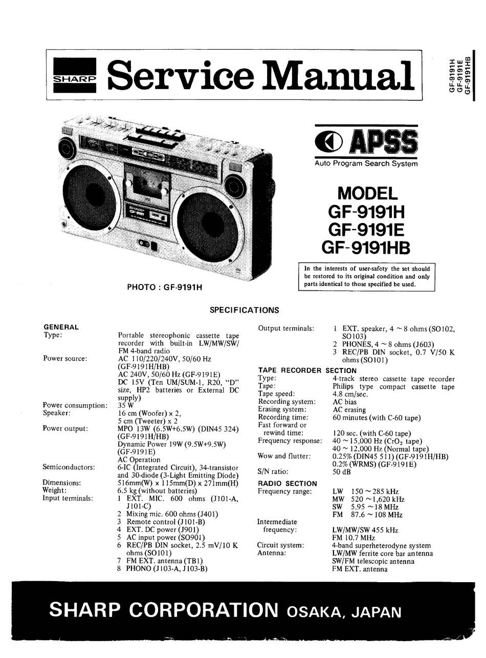 SHARP GF-9191H SERVICE MANUAL Pdf Download | ManualsLib