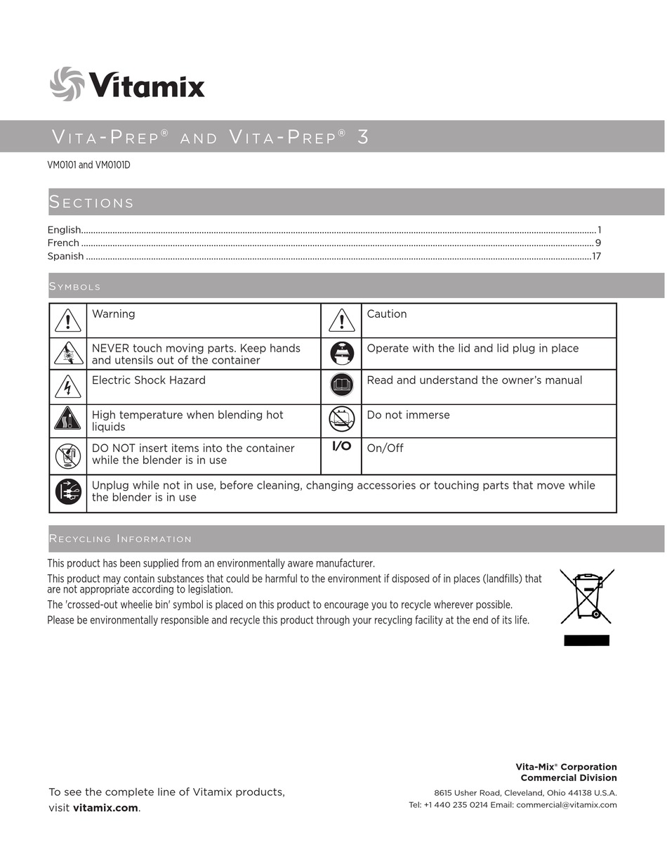 VITAMIX VM0101 MANUAL Pdf Download | ManualsLib