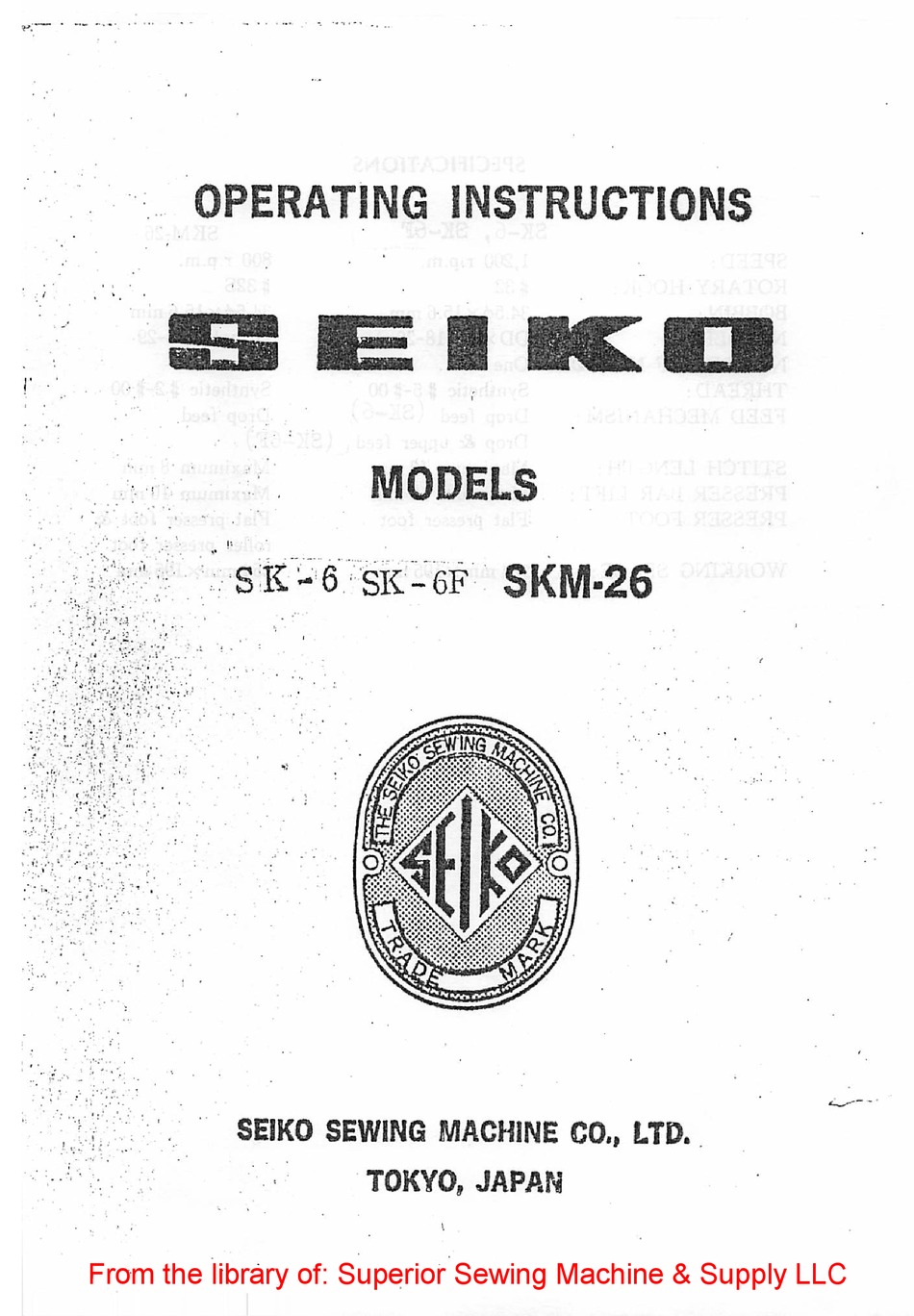 SEIKO SK-6 OPERATING INSTRUCTION Pdf Download | ManualsLib