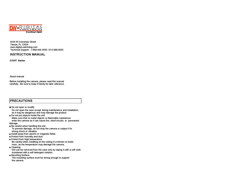 DIGITAL WATCHDOG C235T SERIES INSTRUCTION MANUAL Pdf Download ManualsLib