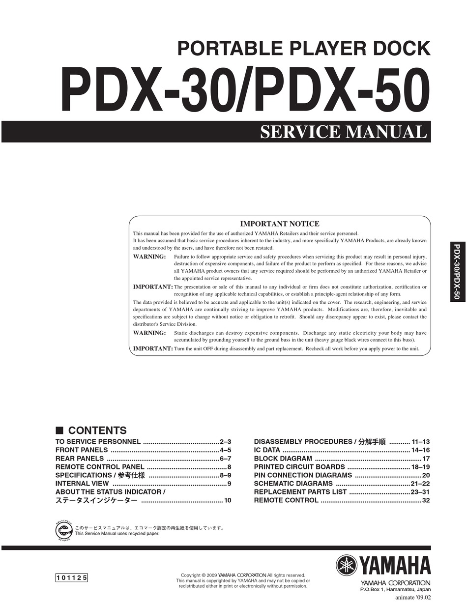 Yamaha Pdx 30 Service Manual Pdf Download Manualslib