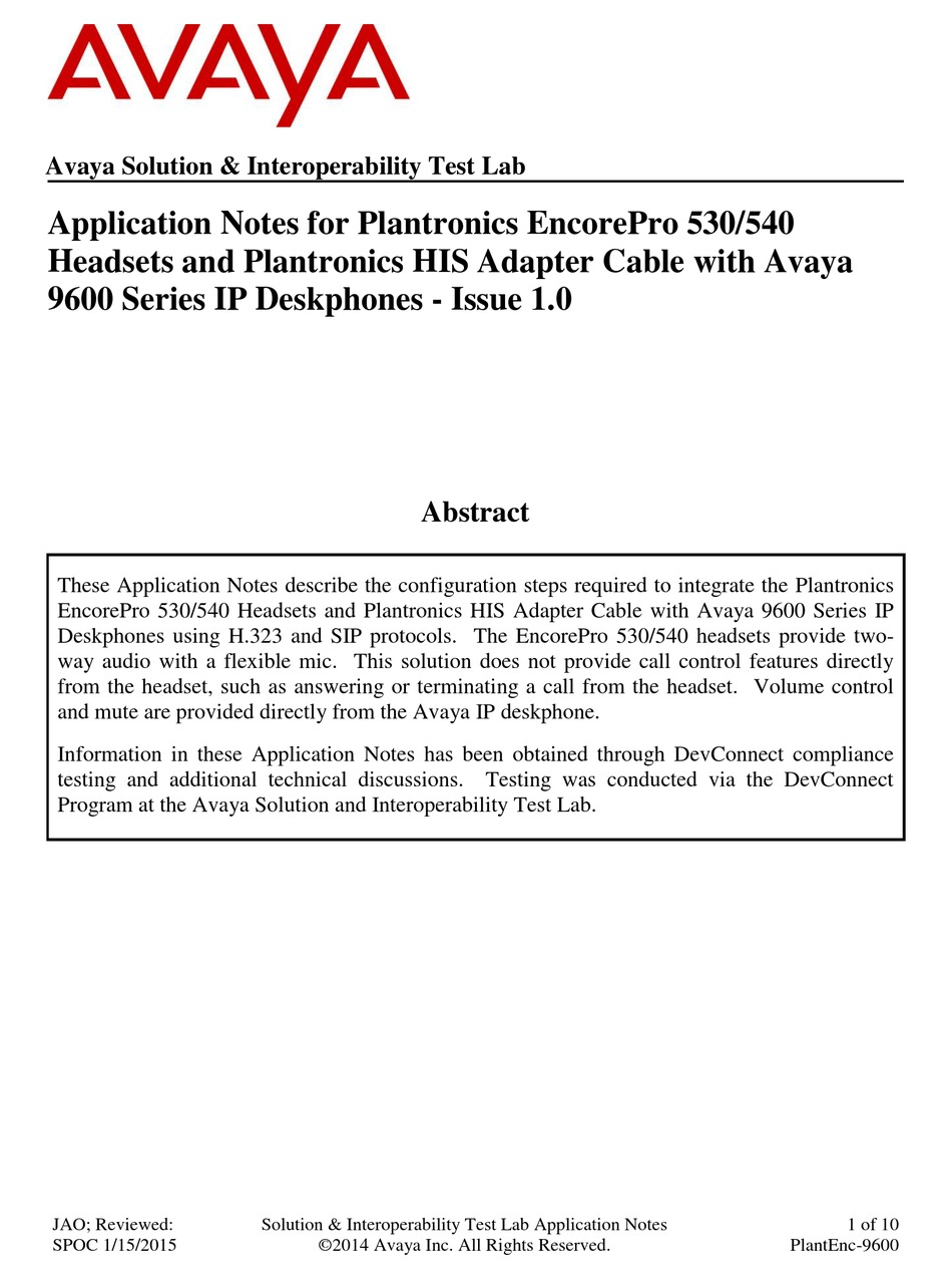 AVAYA 9600 SERIES APPLICATION NOTES Pdf Download | ManualsLib
