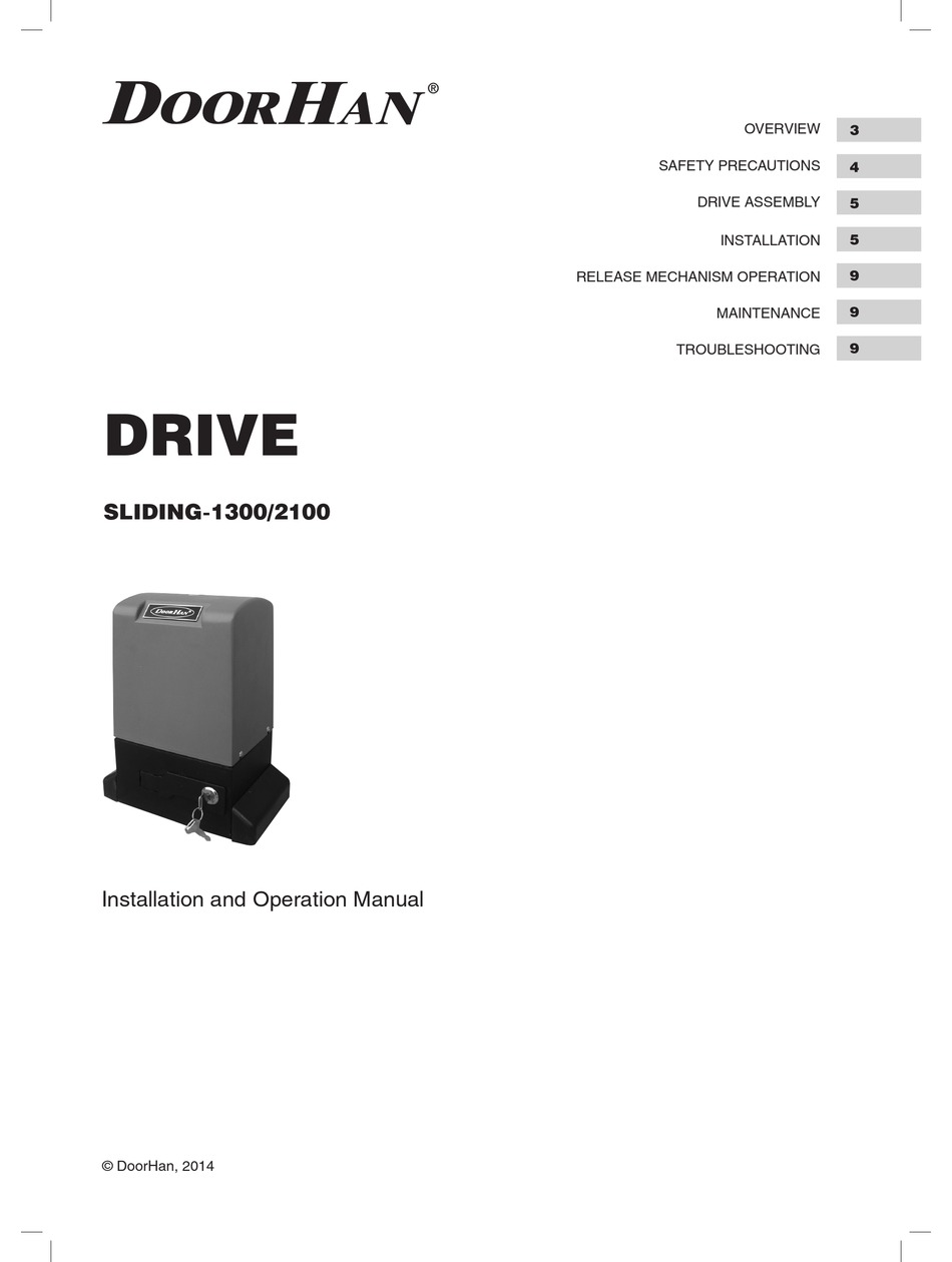 DOORHAN SLIDING1300 INSTALLATION AND OPERATION MANUAL Pdf Download